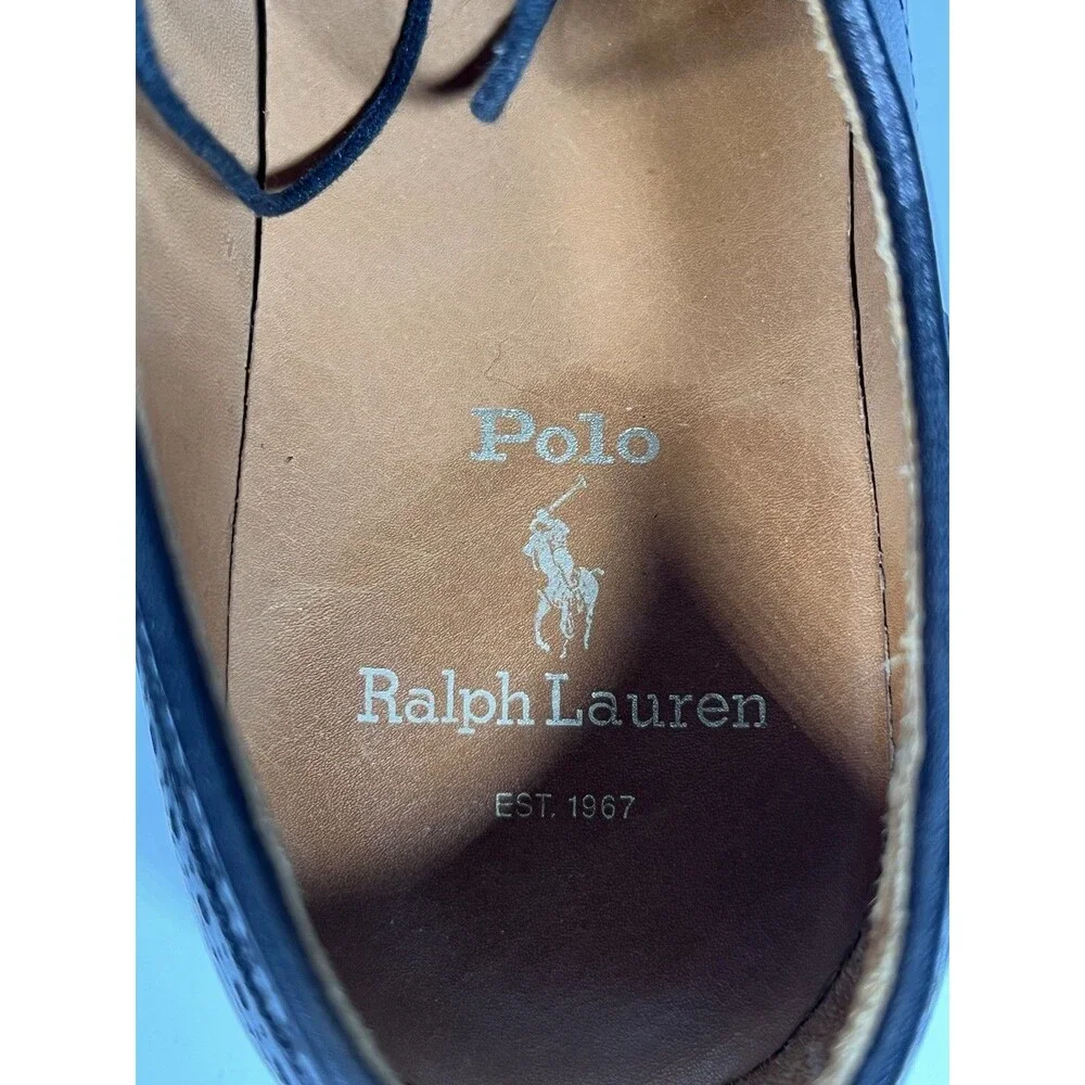 Polo Ralph Lauren Asher Black Cow Leather Wing Tip Lace-up Oxford men's 8.5D